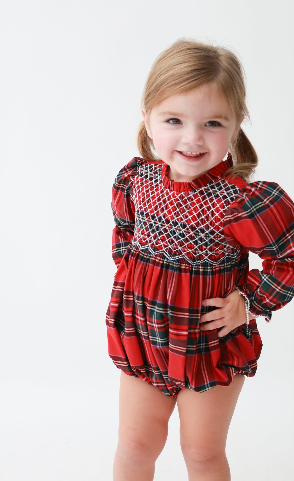 Tartan Plaid Girls Smocked Bubble