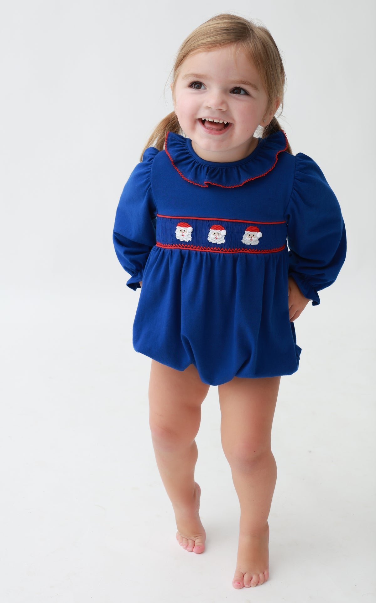 Santa Smocked Knit Girls Bubble