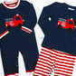 Navy Firetruck Applique Pants Set