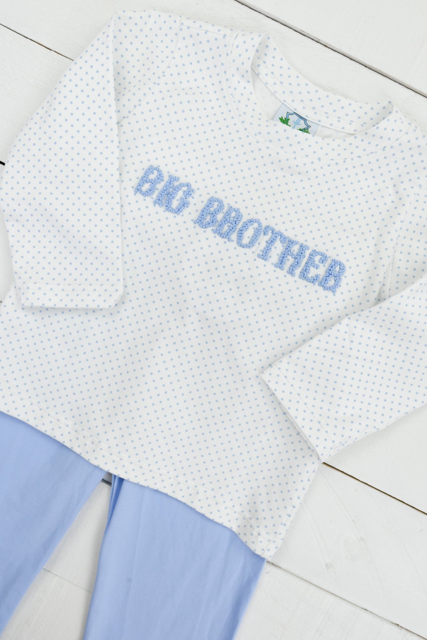 Blue Bitty Dot Embroidered Name Boys Pants Set