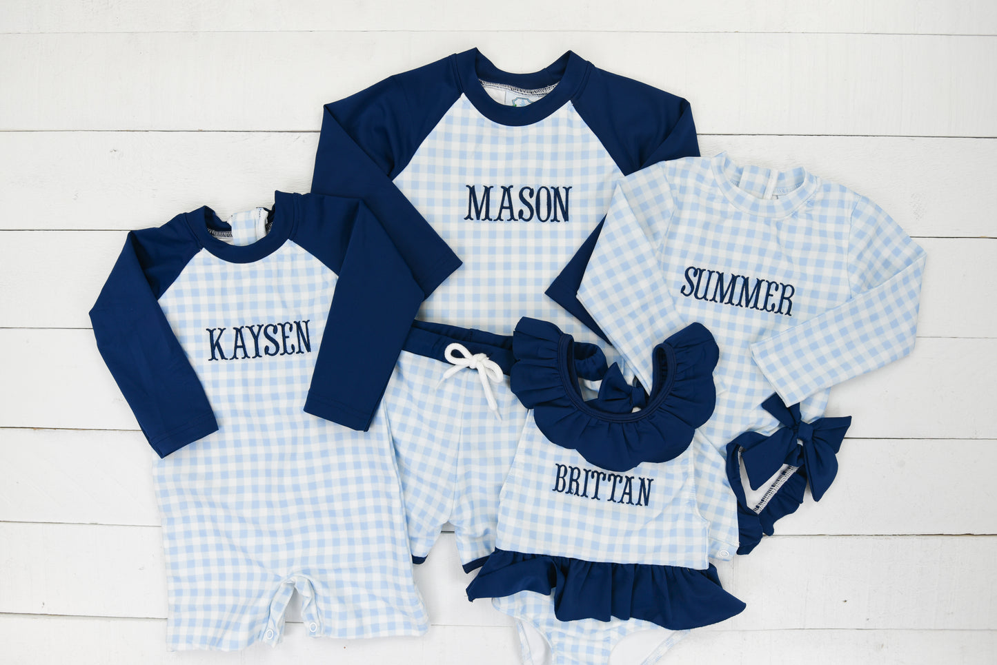 Navy and Gingham Boys Swim Suit