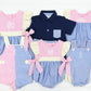 Seersucker Colorblock Girls Short Set