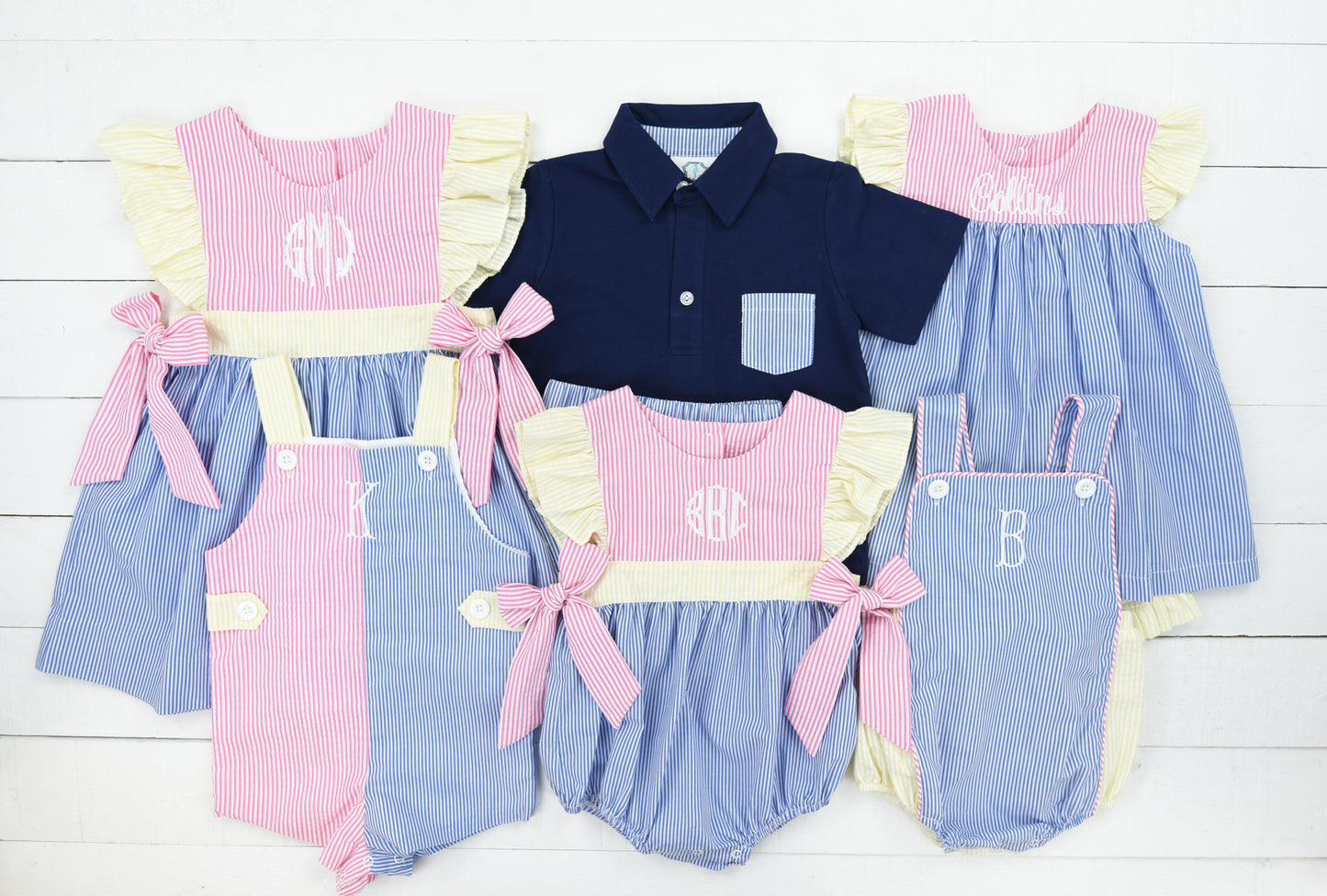 Seersucker Colorblock Girls Short Set