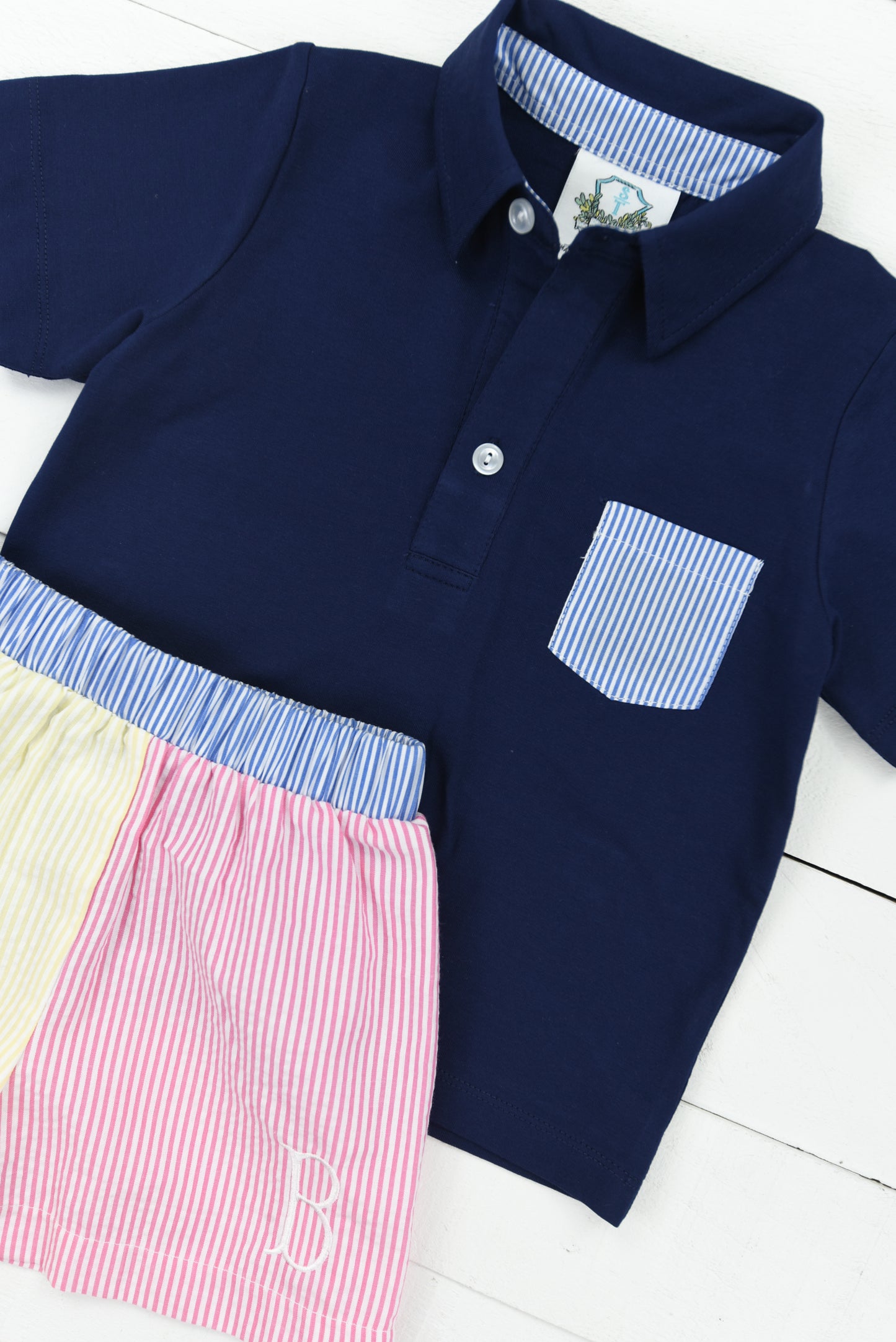 Seersucker Colorblock Boys Short Set