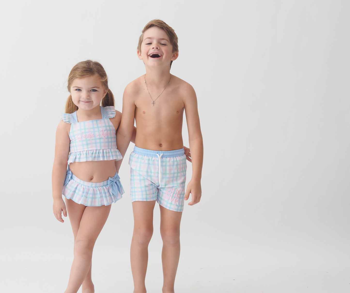 Plaid Two Piece Girls Swimsuit