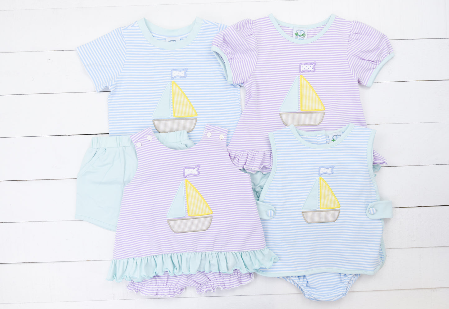 Stripe Sailboat Girls Bubble Short Set