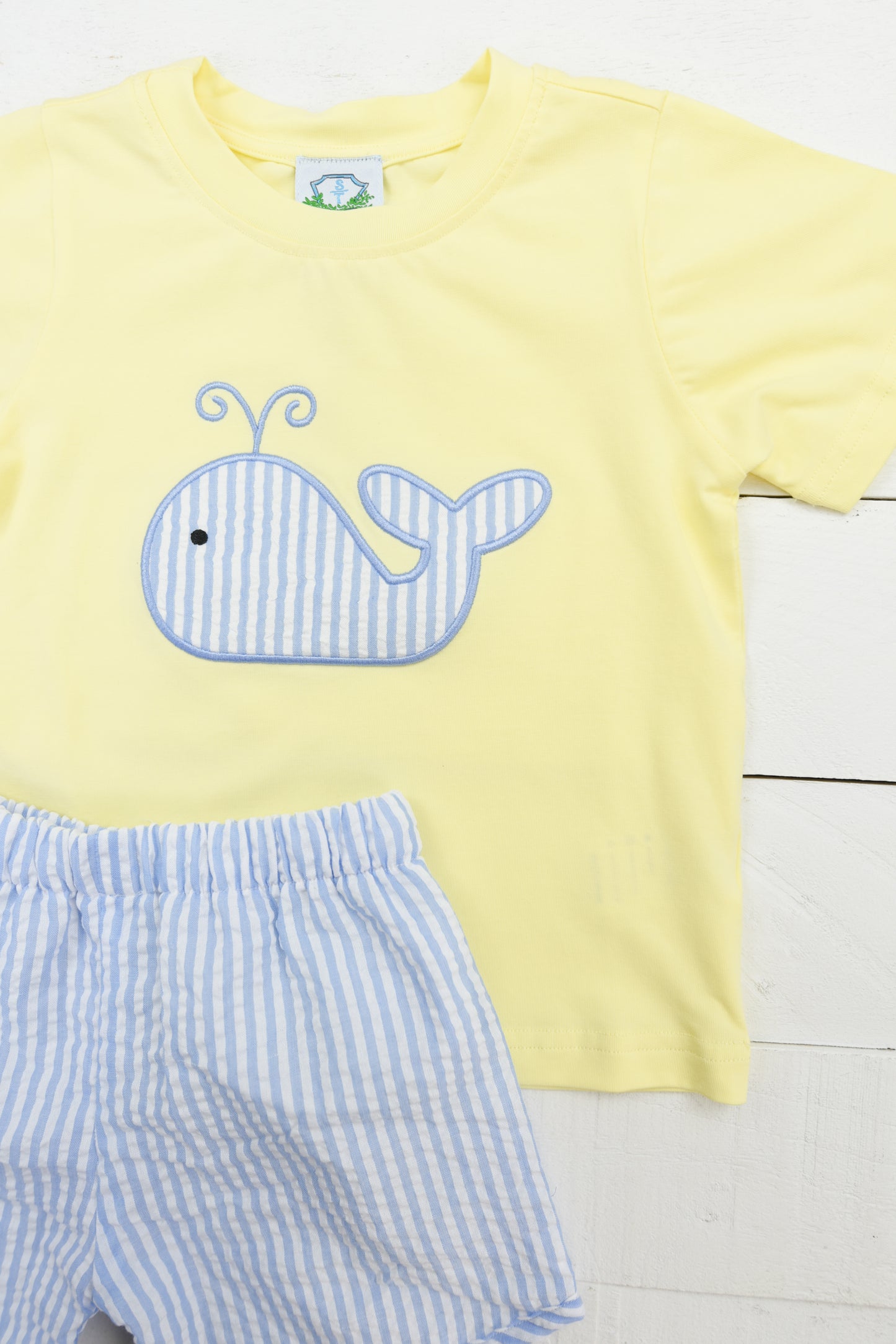 Seersucker Whale Boys Short Set