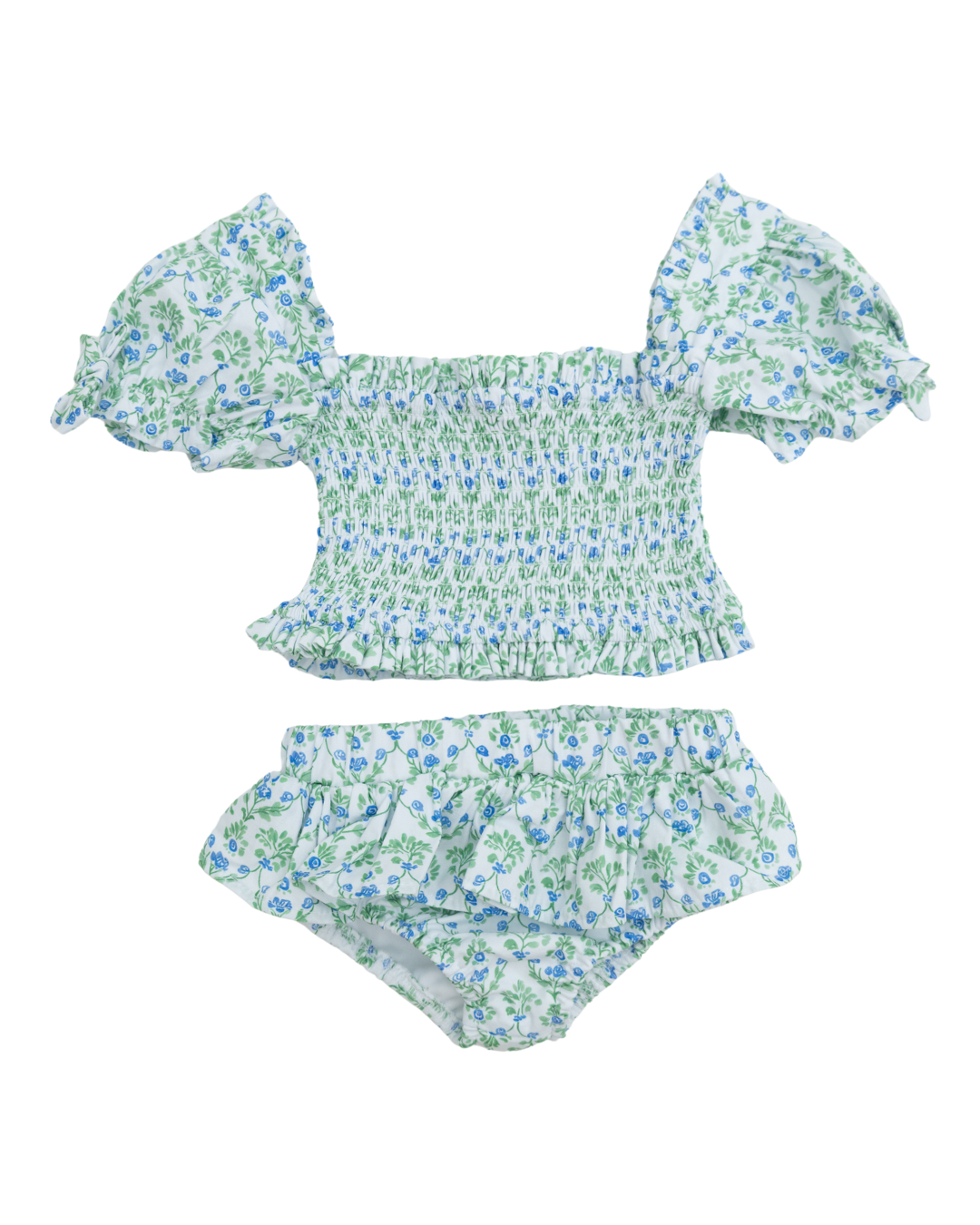 Preppy Two Piece Puff Sleeve Swimsuit