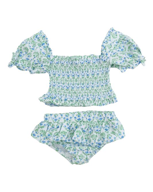 Preppy Two Piece Puff Sleeve Swimsuit