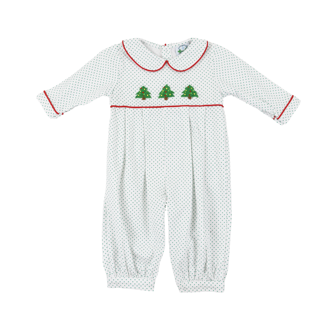 Green Bitty Dot Tree Boys Long Romper