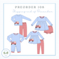 The image is a collection of four different children's clothing items, including a blue long-sleeved shirt, red and white checkered pants, a blue dress, and a blue jumpsuit, all featuring a fire truck design. The text "PREORDER 108 Shipping end of December" is displayed above the clothing items, indicating that these items are part of a preorder order for December shipping.