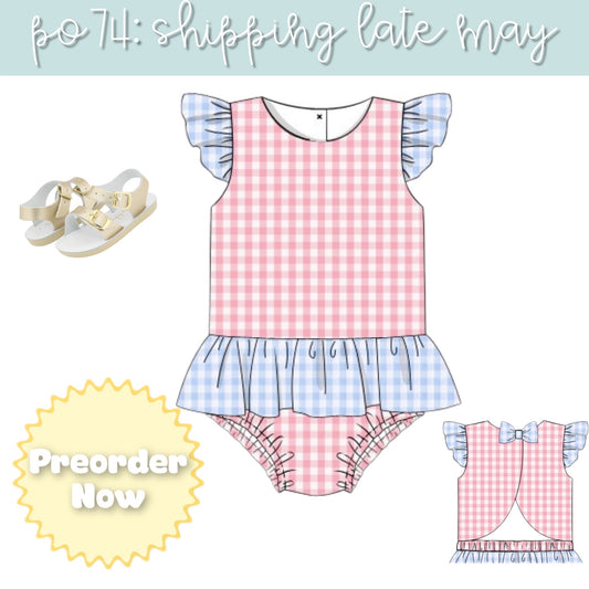 Pink and Blue Gingham Girl One PC Swim