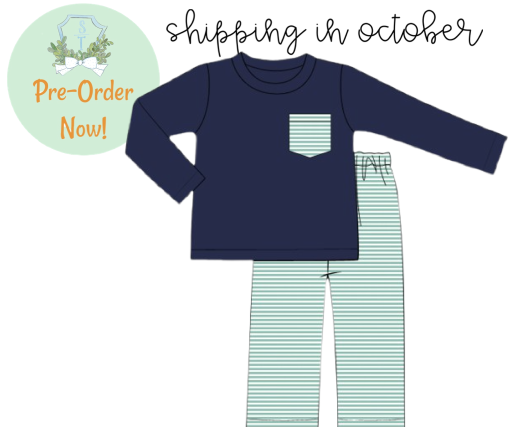 PO54: Simple Knit Navy and Green Boys Pant Set