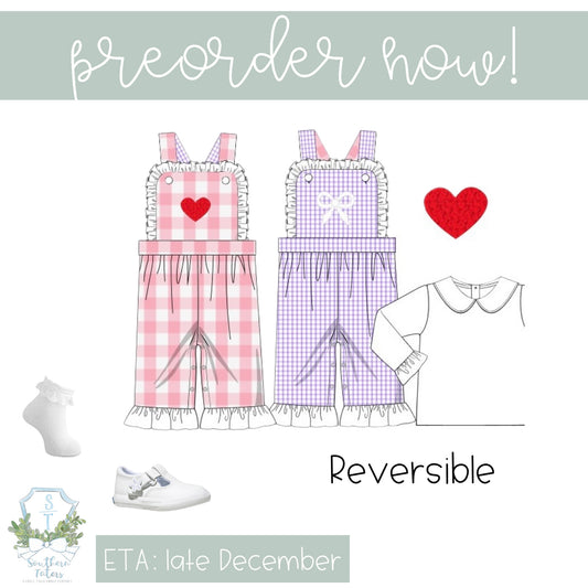 Reversible french knot heart/bow girls romper