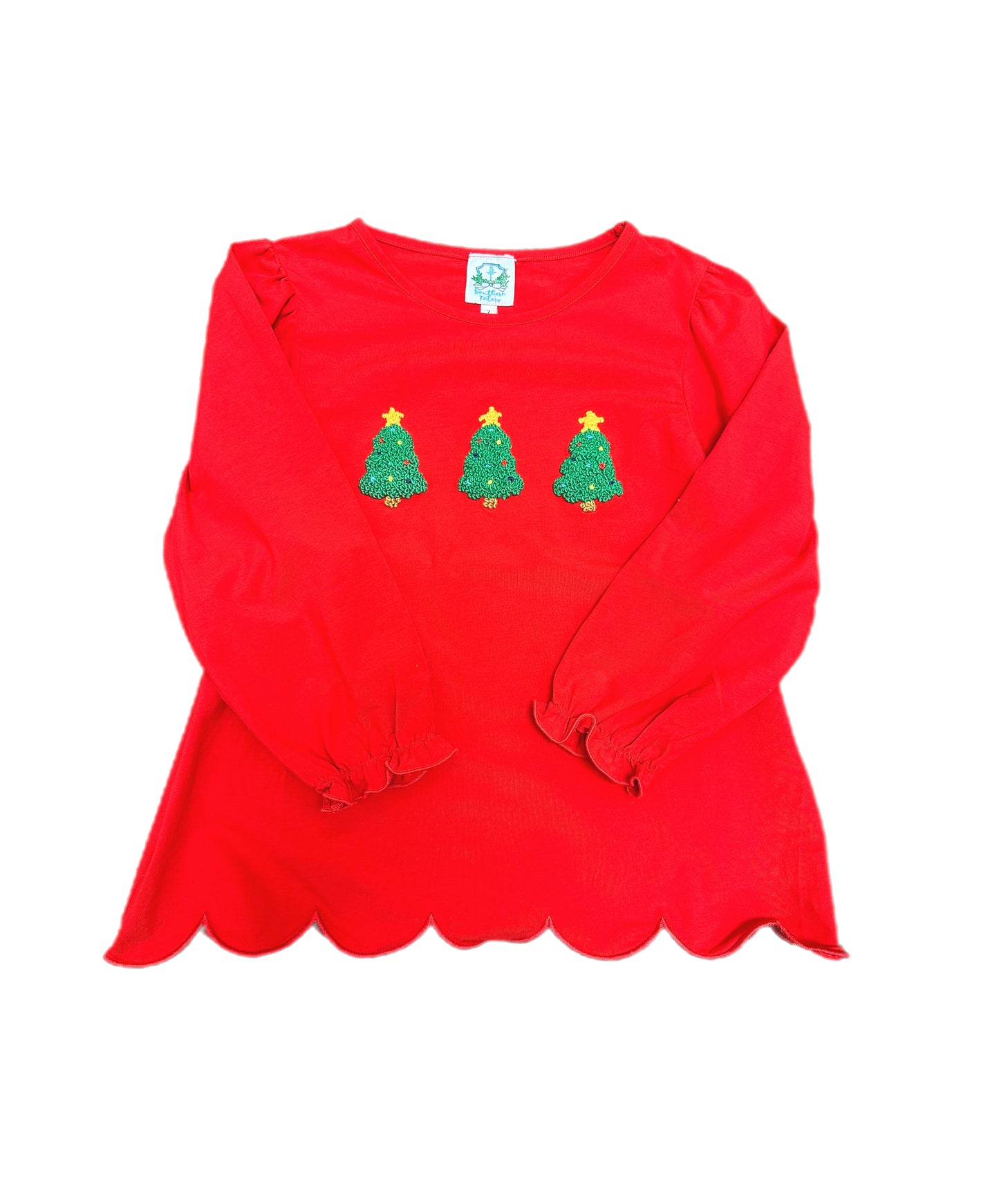 Christmas Tree French Knot Trio Girl Shirt Only