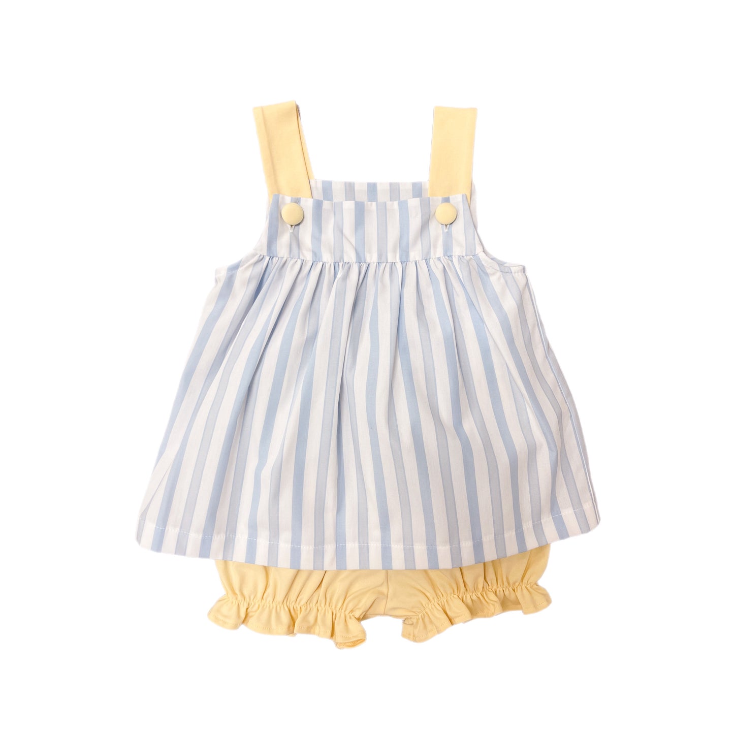 Yellow and Blue Stripe Girl Banded Short Set