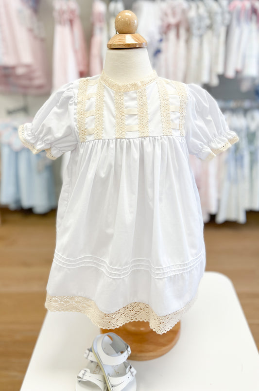 White Dress with Ecru Trim & Lace