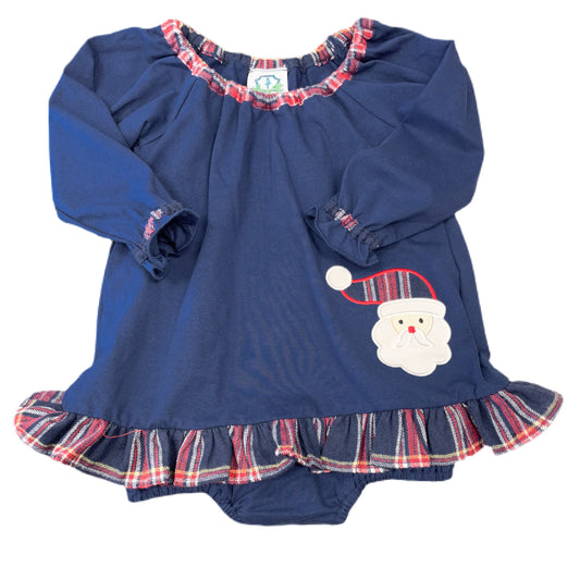 Santa Applique Navy and Plaid Girls Skirted Bubble