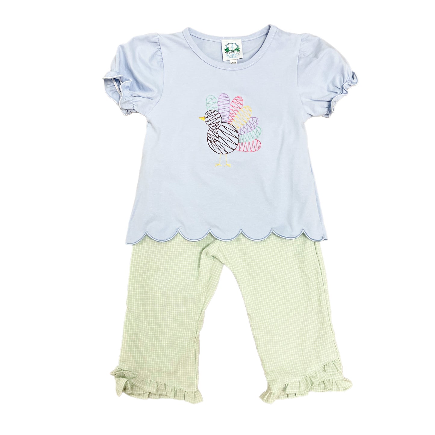 Sketchy Turkey Embroidered Girls Pant Set