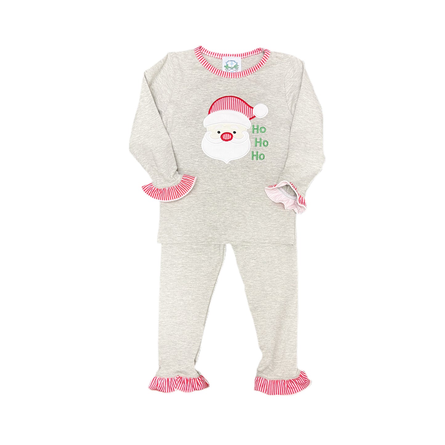 Grey Santa Applique Girls Pajama Set