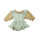 Neutral and light mint Plaid girls pinafore set