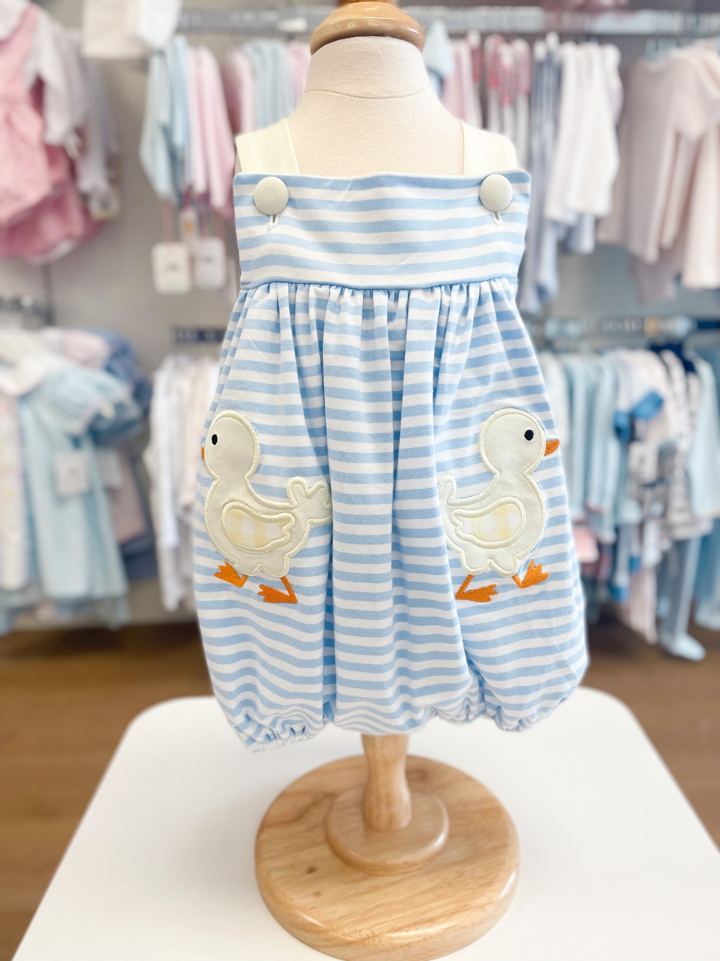 Blue Stripe Duckling Applique Bubble