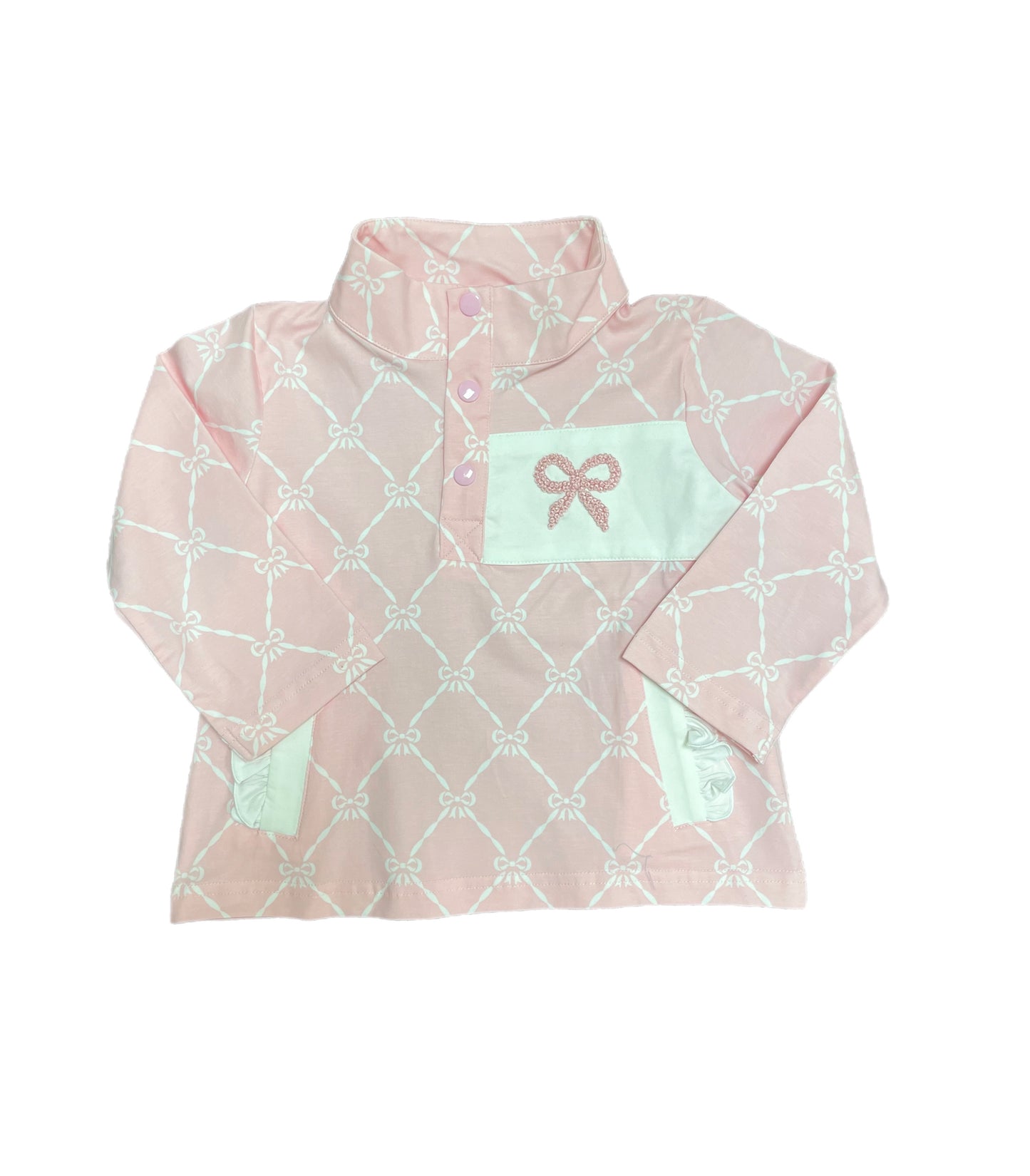 French Knot Bow Trelles Girls Pullover