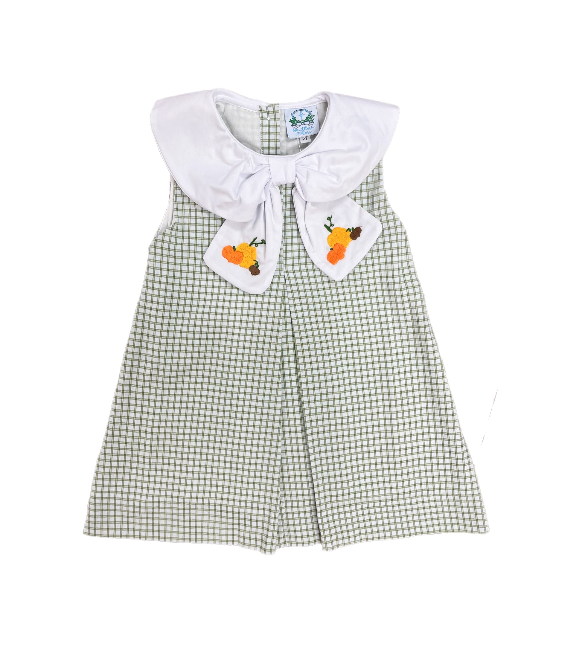Green Window Pane Embroidered Pumpkin Dress 7t Green Window Pane Embroidered Pumpkin Dress 7t