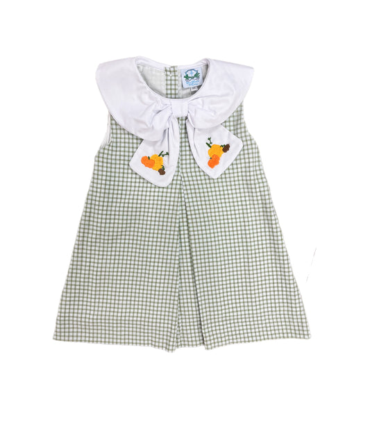 Green Window Pane Embroidered Pumpkin Dress