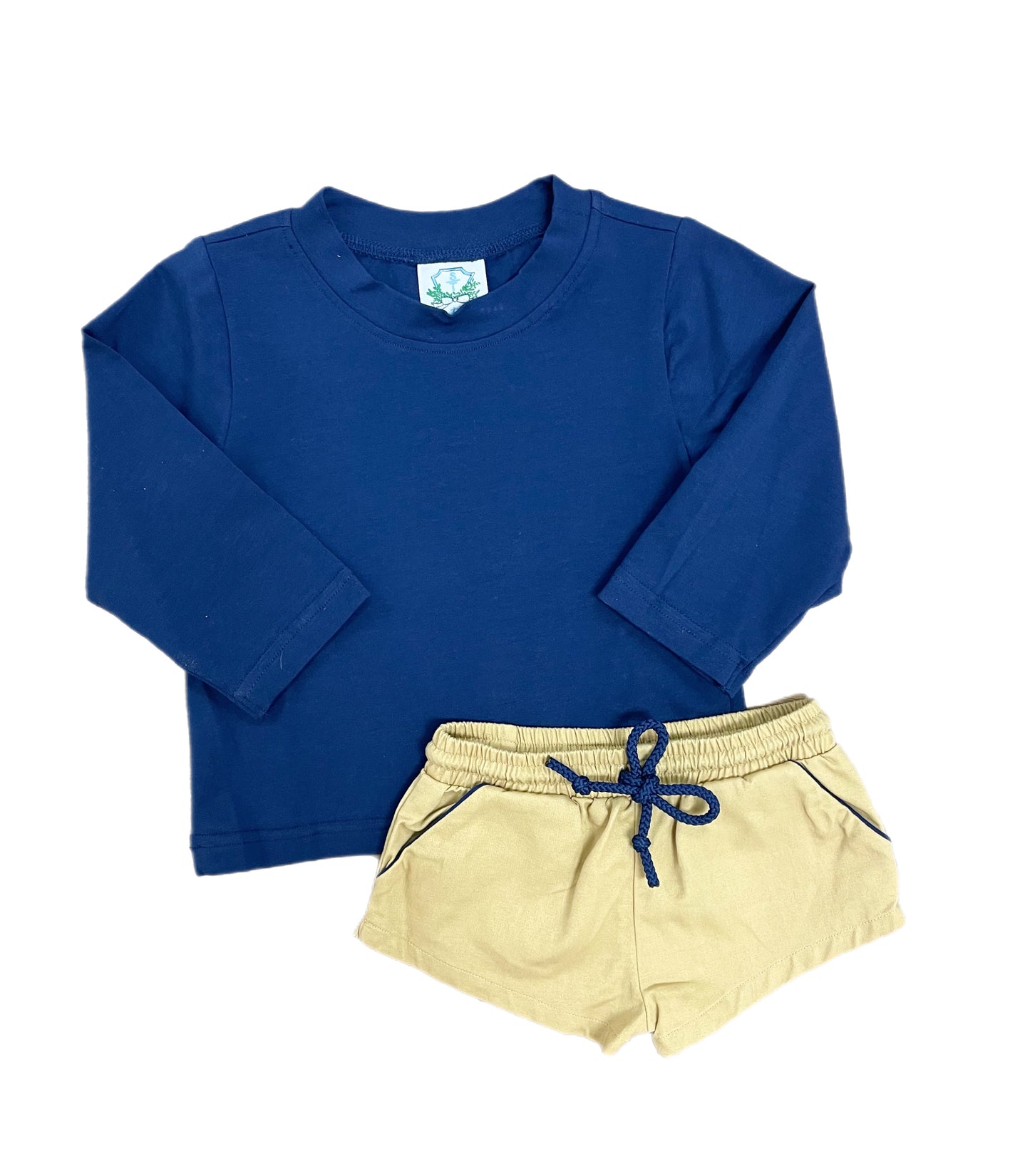 Simple Knit Shirt Navy & Mustard Khaki Short Set