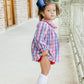 Red and Navy Plaid Simple Smocked Bubble short set