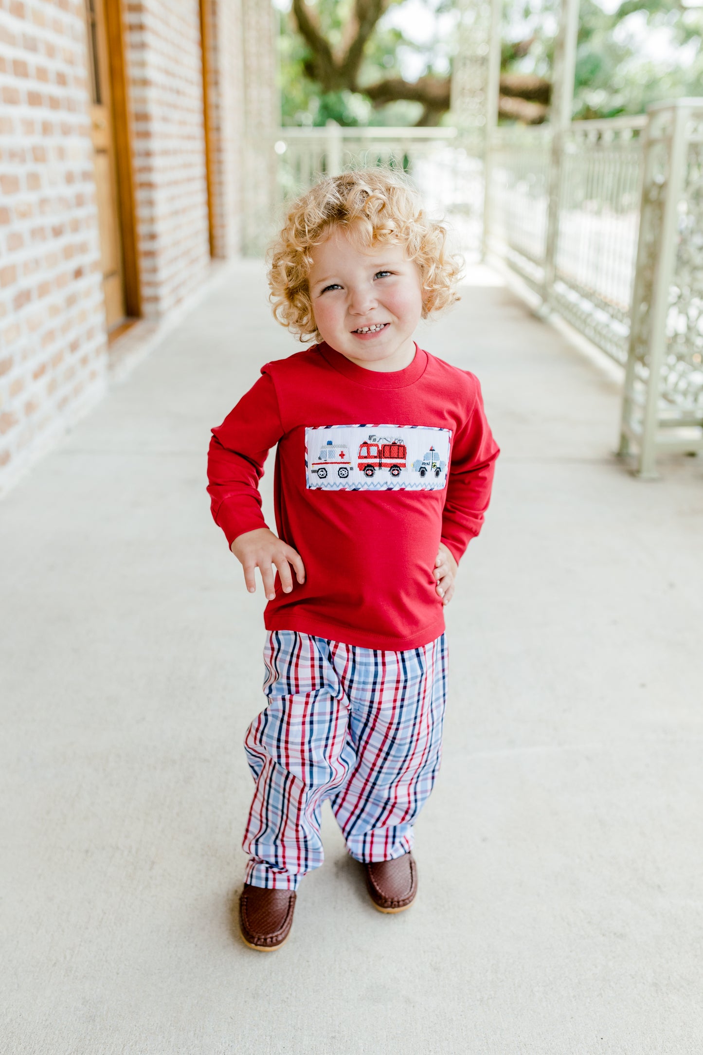 Emergency Vehicles boys smocked pant set