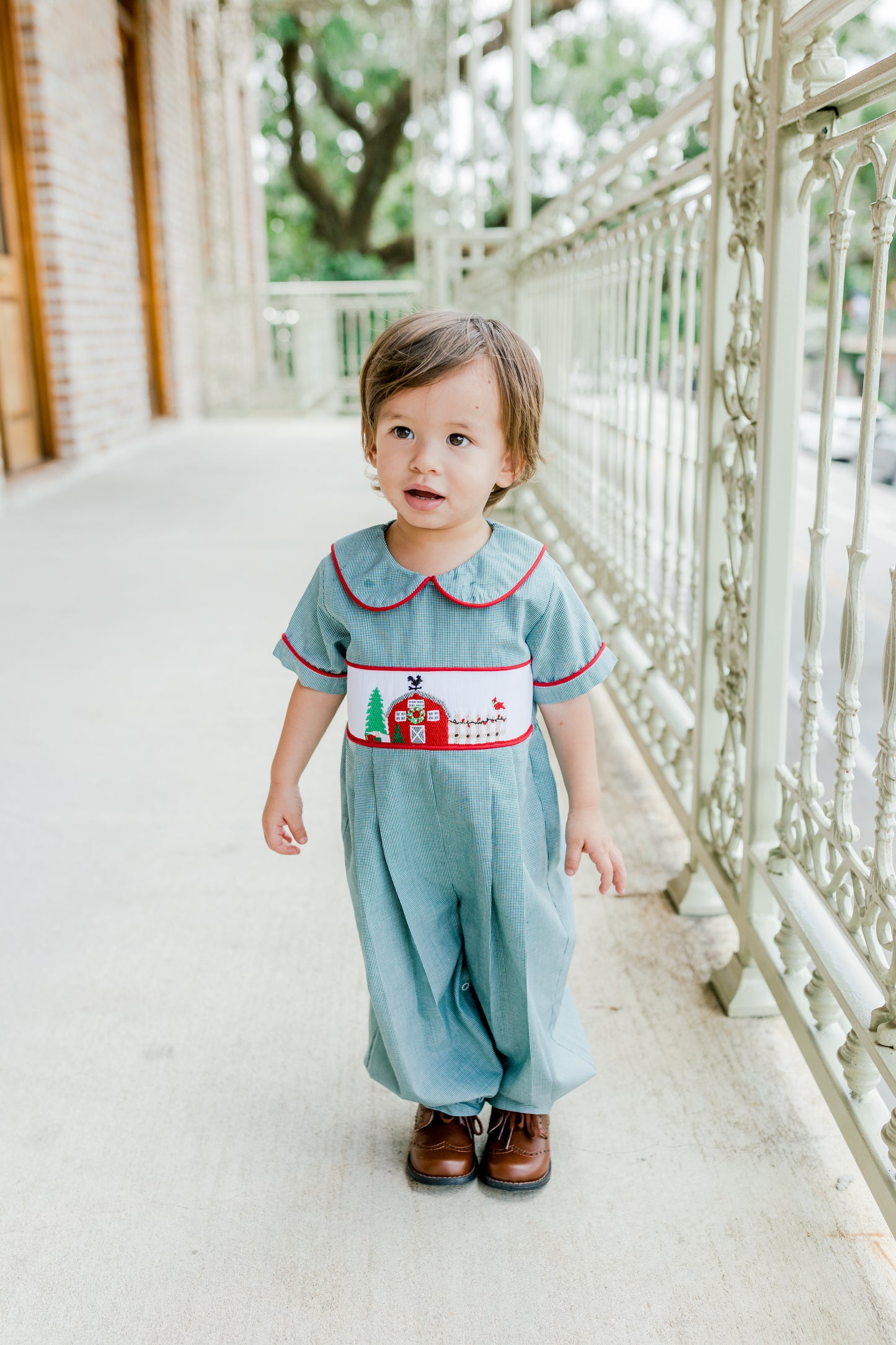 Leighton Christmas Boys Smocked Romper