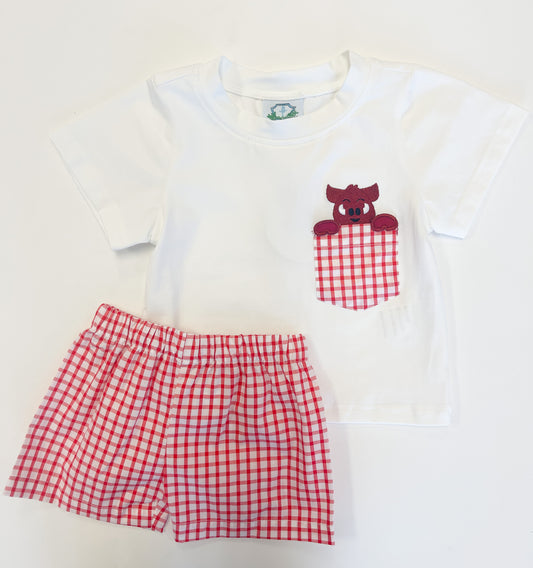 Hog Pocket White and Red Boy Short Set