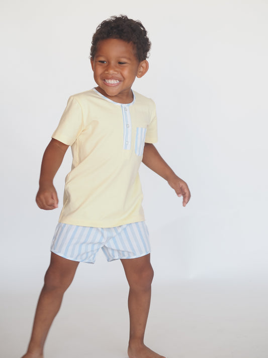 Yellow and Blue Stripe Boy Short Set