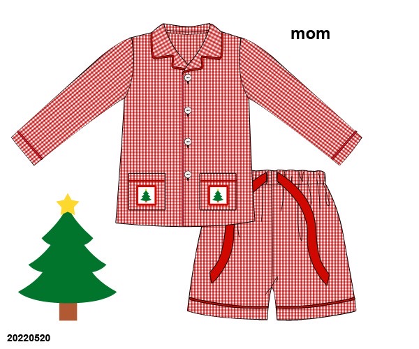 po68: Smocked Christmas Tree women's pajama set